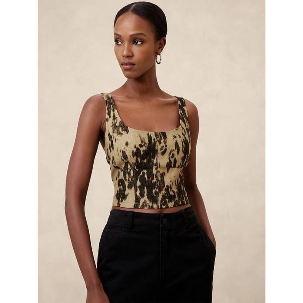 Banana Republic Linen Blend Leopard Print Cropped Bustier Sz. 0